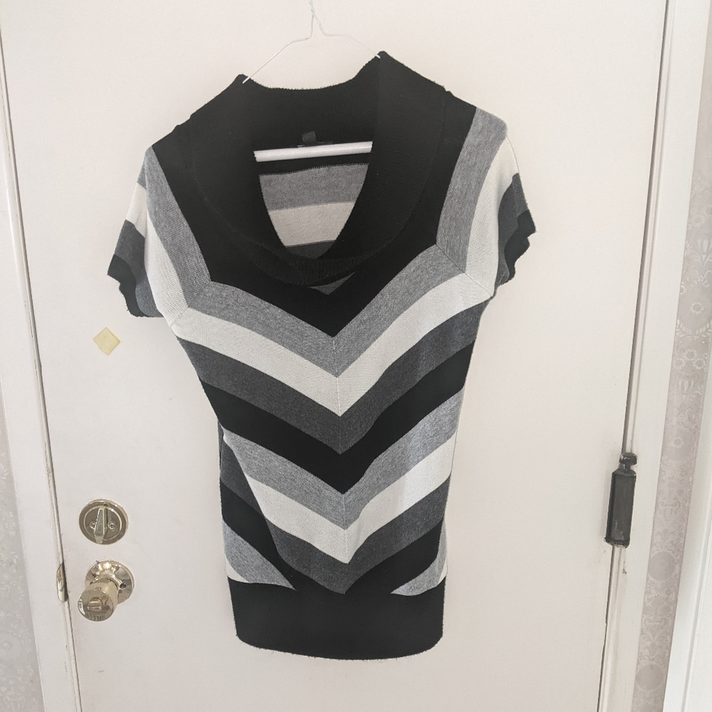 AB studios medium cowl neckline sweater in black and white.